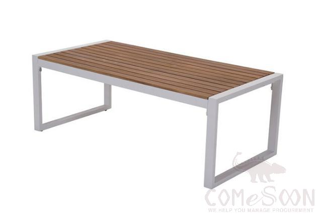 Outdoor Plastic Wood Coffee Table-120*60cm, Metal Frame+ Plastic Wood, 120*60*45cm