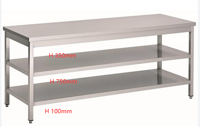 Ss Work Table with 3 Shelves W/o Splashback, 1200*600*850mm
