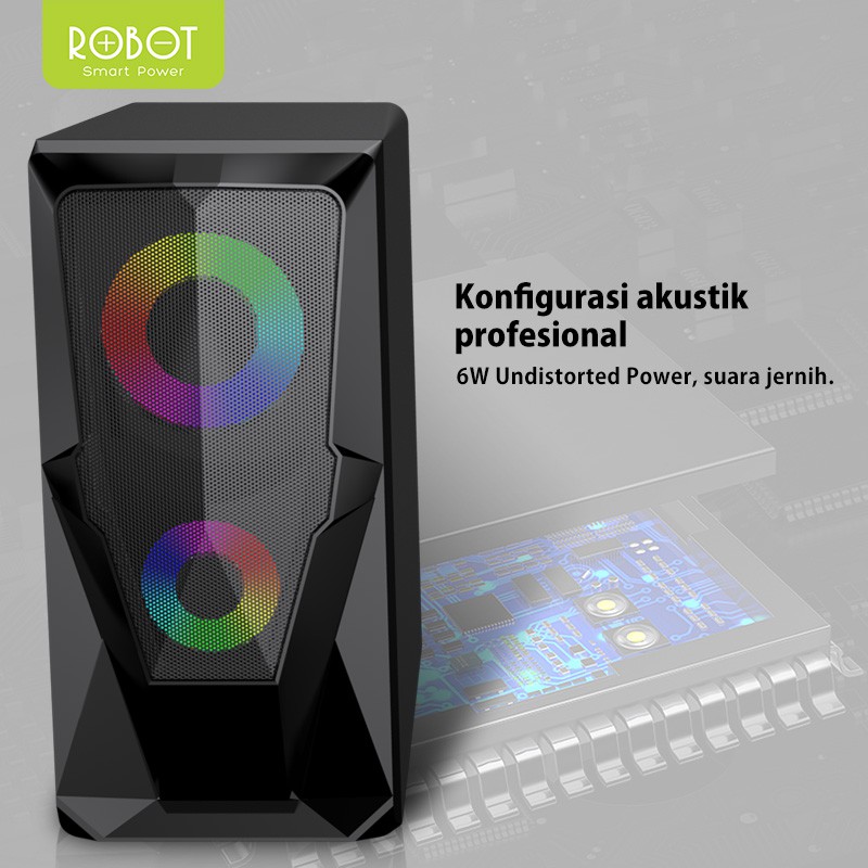 Speaker ROBOT RS200 Laptop/PC/ Gaming Soundbar Super Bass Portable RGB Lighting - Garansi 1 Tahun