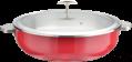 European Style Slanting 3-Ply Steel Red Warming Pot (Glass Lid)+ Stainless Steel Liner, 201/430 Ss+ Aluminum+ 304 Ss, Φ320×h90mm