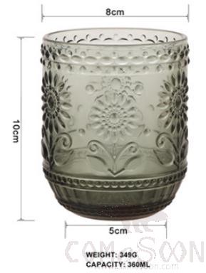 Colorful Emboss Water  Glass Cup  360ML Grey