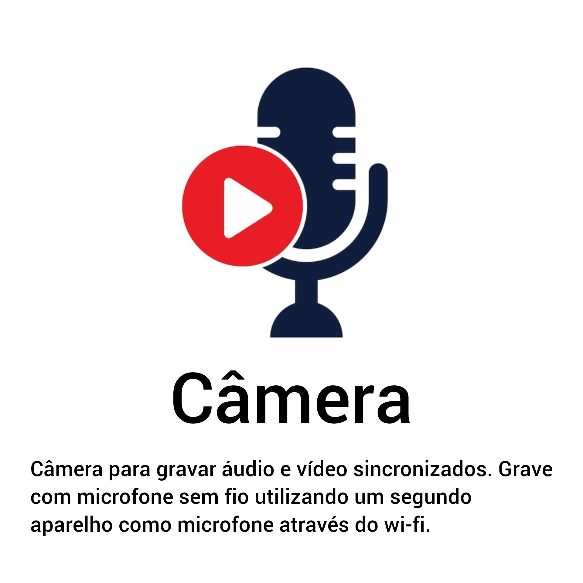 Apesentamos a aplicação "Câmera", ideal para gravar vídeos com microfone sem fio utilizando outro dispositivo conectado no mesmo wi-fi