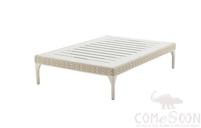 Outdoor Plastic Wood Coffee Table-150*75cm, Metal Frame+ PE Rattan+ Plastic Wood, 150*75*32cm