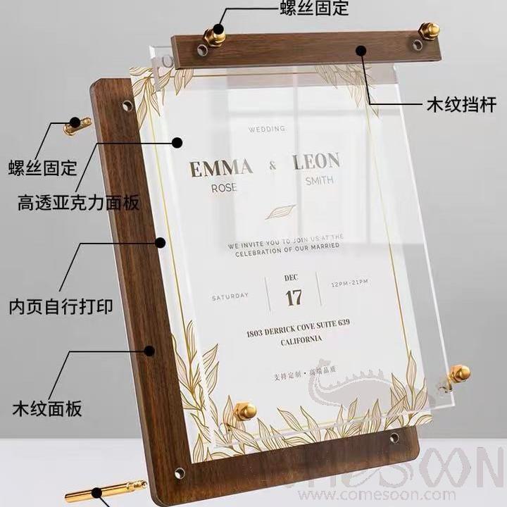 A4 Desktop Display Menu Tag, Walnut Wood, L34*W25.5cm