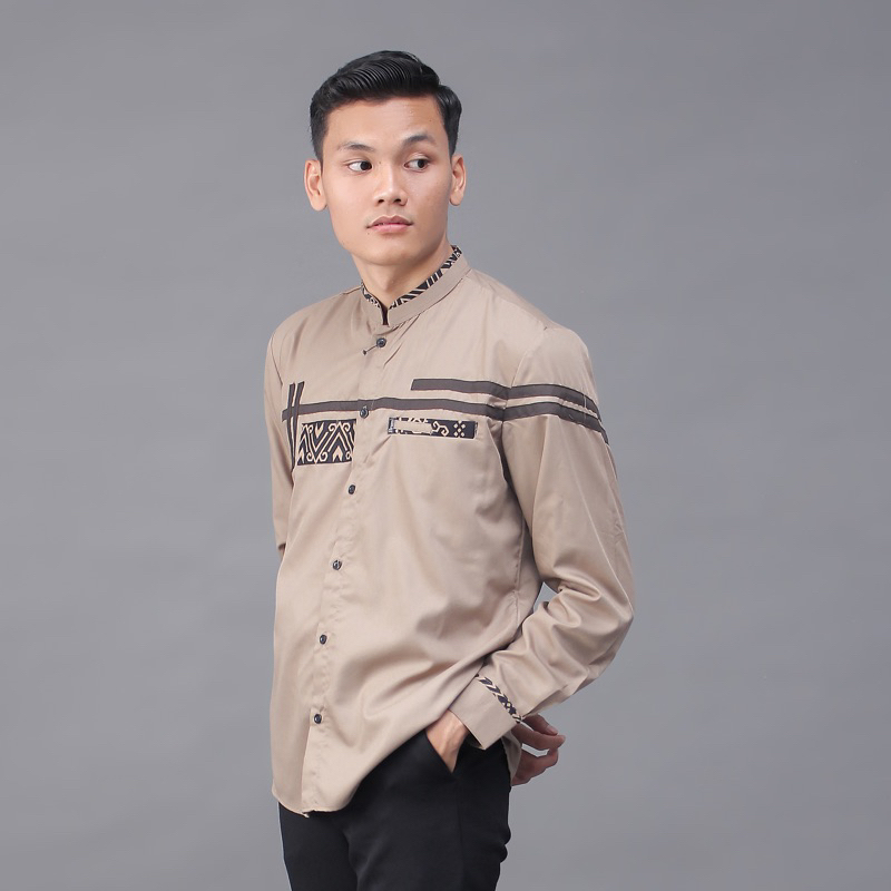 Baju Koko Pria Lengan Panjang Motif Kobata Kombinasi Batik Warna Coksu