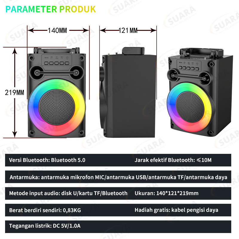 【PRO Bass】Speaker Bluetooth Portable bass karaoke Mini Wireless RGB Speaker outdor dengan baterai aktif FM TWS tombol kontrol efek