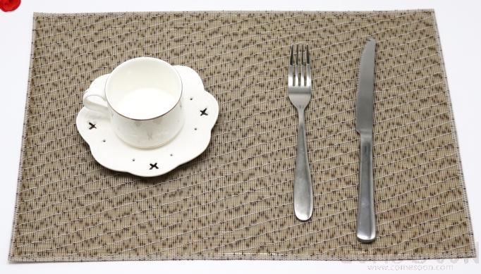 Hot Pressed Edge PVC Placemat, Grey and Gold Jacquard Drip Yarn 28*43*0.1cm product image