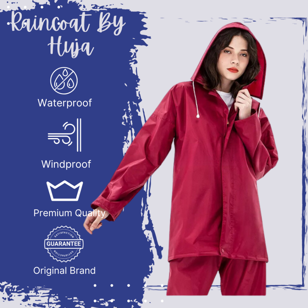 HUJA Jas Hujan Motor Unisex Pria Wanita Raincoat Setelan Pakaian Hujan Mantel Anti Rembes Bahan Karet PVC Terbaik Free Pouch  