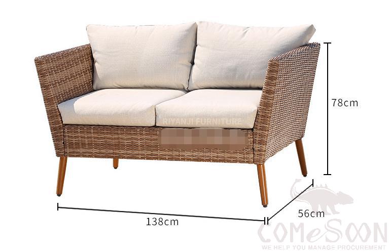 Outdoor Rattan Sofa-138cm, High Density Sponge+ Waterproof Fabric+ Doll Cotton, 138*56*78cm product image
