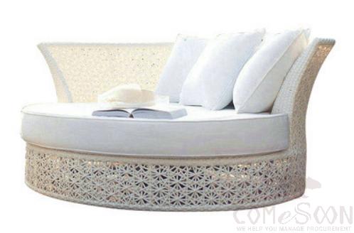 Outdoor Lying Bed-Φ160cm, PE Rattan+ Metal Frame+ Waterproof Cloth+ High Density Sponge, Φ160*80cm