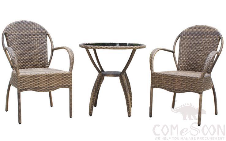 Outdoor Rattan Tables and Chairs, Wrought Iron Frame+ PE Rattan+ Tempered Glass, Φ68*70cm product image