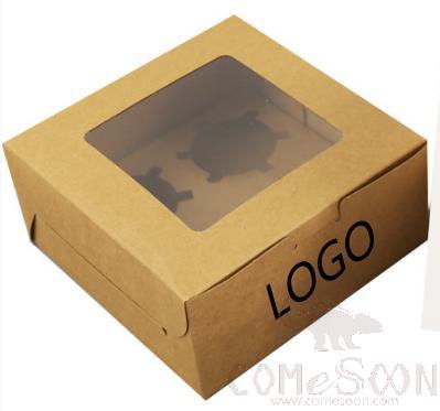 Kraft Cup Cake Box 4 Holes W/ Logo, 16*16*7.5cm
