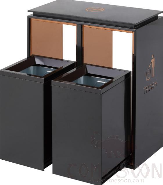 Non-Smoking Double Bucket Trash Can, 201, Black Gold, 660*330*770mm, Dustbins