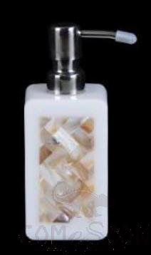 W1-White Bright Woven Flower Shell Double-Sided High Soap Dispensing Bottle, Resin+ Shell, 66*58*117/172 mm