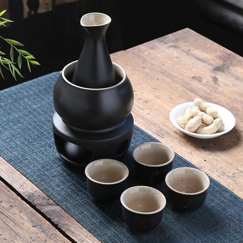 White Ceramic Wine Glass+ Base+ Wine Warmer+ Wine Bottle Set, Wine Glass Φ5.7*4.1cm, Base Φ11.1*6.8cm, Wine Warmer Φ10.8*6.6cm, Wine Bottle Φ6.7*13.9cm