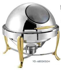 6803 Series-Round Chafng Dish W/golden Feet&glass Lid product image