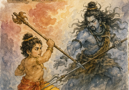Lord Ganesh battling Lord Shiva