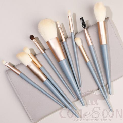 Nylon Cosmetic Brush Set+ Ornaments Bag, Grey, Grey-Blue, 14cm