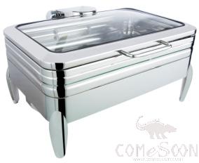 1/2 Gn Pan Rectangular Hydraulic Premium Dining Chafing Dish with Glass Lid (with Legs), 9L, 620*490*325mm