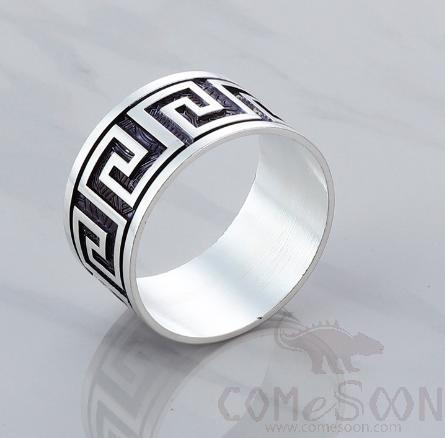 Napkin Ring, Black with Silver Back Pattern, Zinc Alloy