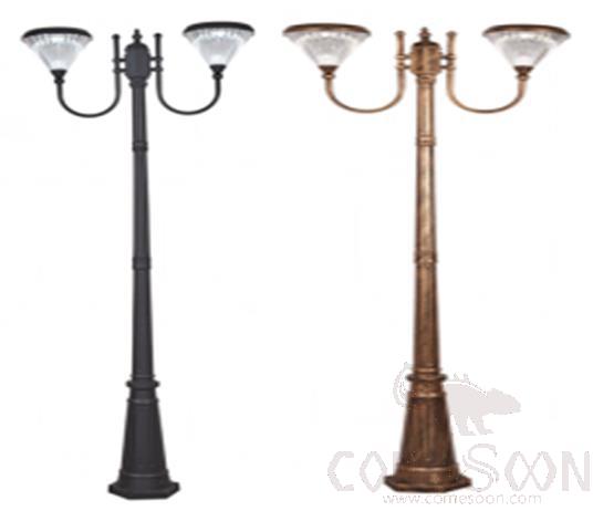 3w*2 Tri-Color Stripe H2600 Solar Medium Round Double-Head Garden Lamps, L24.5*W75*H260 cm