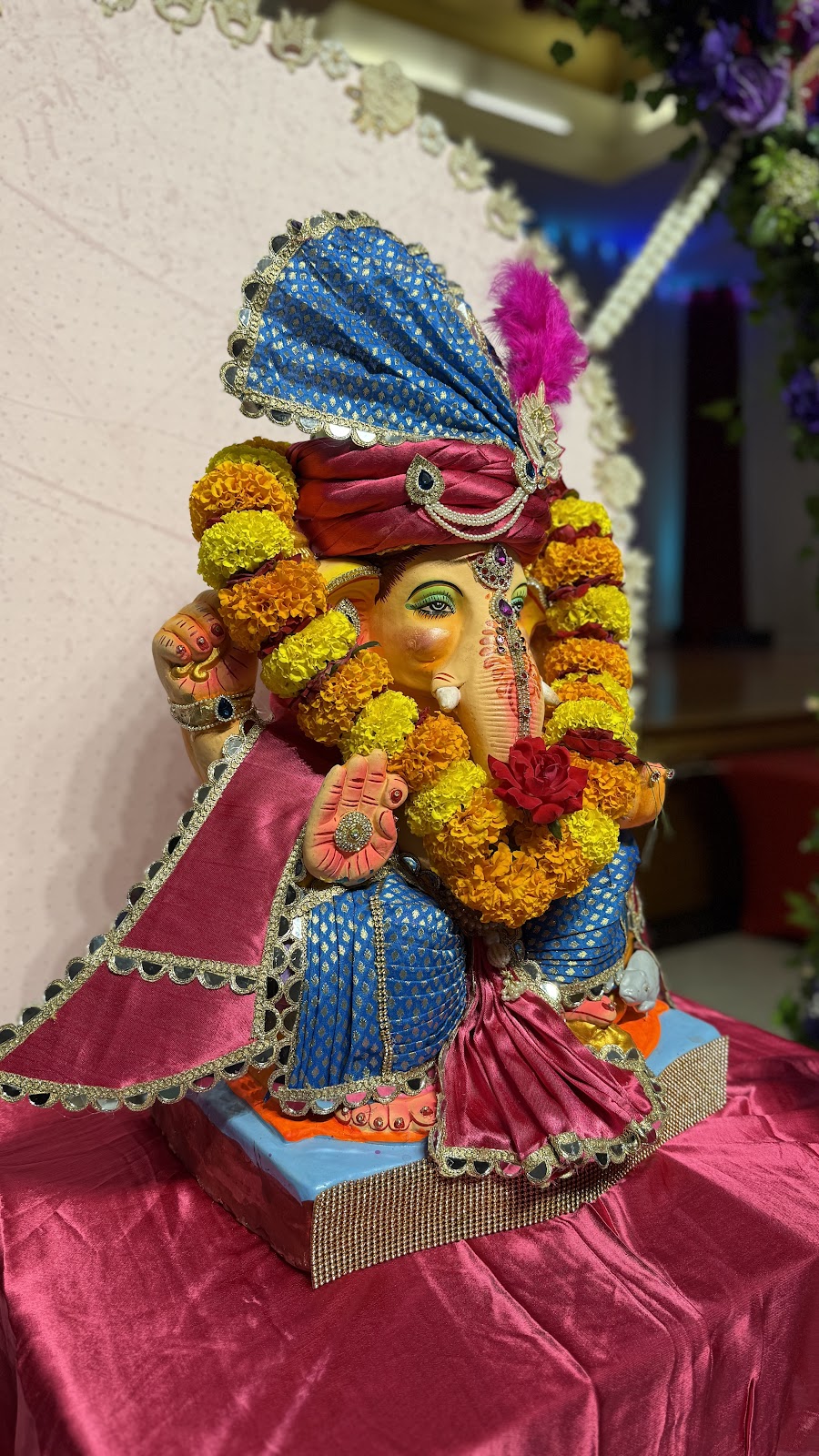 Lord Ganesh placed on a decorated platform