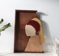 Maiden with Pearl Earrings Wooden Paintings-Walnut Etc L317*W231*H25mm