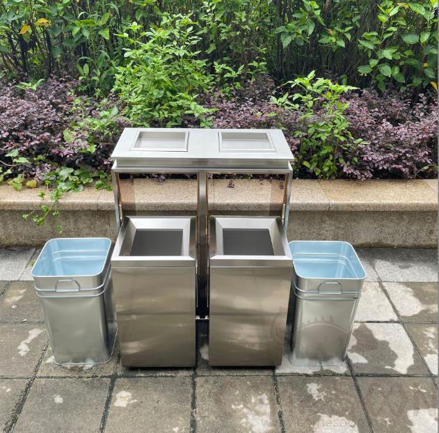 Smoke Steel Double Bucket Trash Can, 201, Shagang Silver, 580*290*720mm, Dustbins