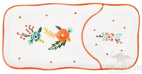12.4" Shaped Two-Compartment Plate-Summer Flowers (Red)