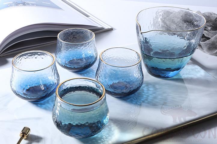 Glass Tea Set Colorful Blue 5 Pcs Set
