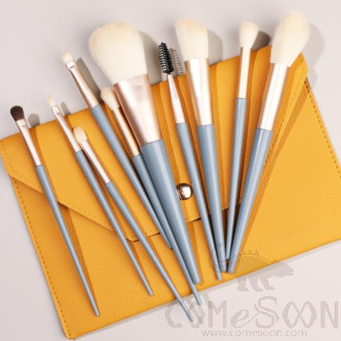 Nylon Cosmetic Brush Set+ Ornaments Bag, Orange, Grey-Blue, 14cm