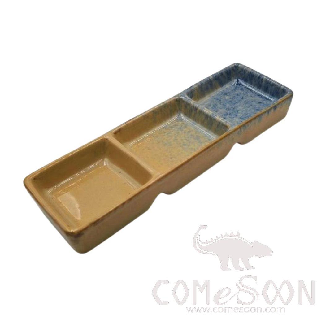 Blue Flame 7" Rectangular Three-Compartment Plate