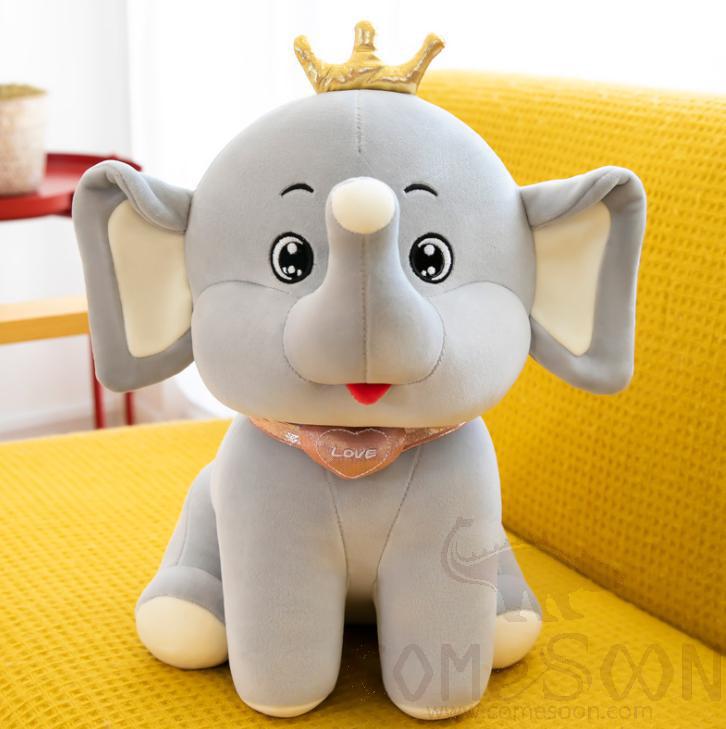 Plush Toy - Crown Elephant / 45cm / Grey