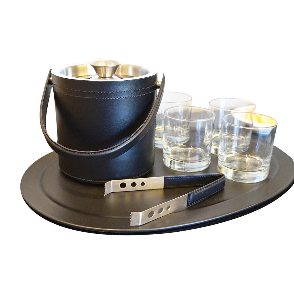 Pu Leather Wrapped Ice Bucket W/ice Tong, D15*H15cm, 2L, SUS 304