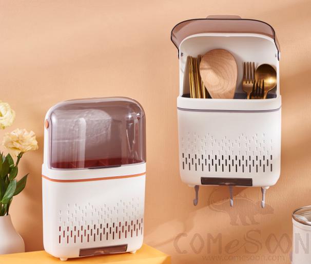 Wall-Mounted Dust-Proof Multifunctional Chopsticks Cage
(Including Hook and Non-Marking Sticker), PS, 19*8.5*30cmcm