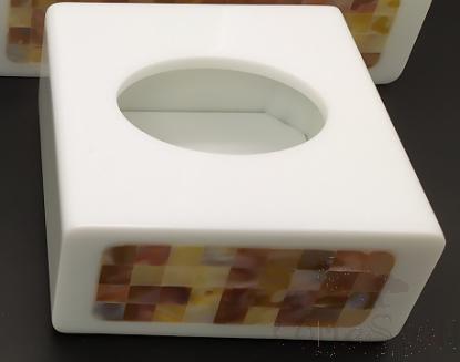W3-White Bright Flower Shell Double-Sided Low Square Tissue Box, Resin+ Shell, 129*129* 64 mm product image