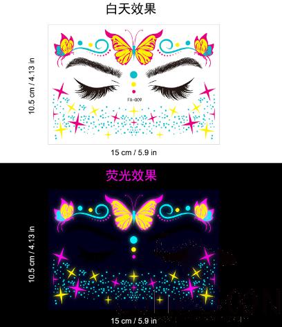 Holiday Glow-in-the-Dark Tattoo Stickers, Transfer Sticker, 10.5*15cm