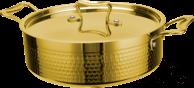 Two-Eared Hammer Stamped Short Tri-Ply Steel Pot, 201/430 Ss+ Aluminum+ 304 Ss, Φ180×h65mm product image