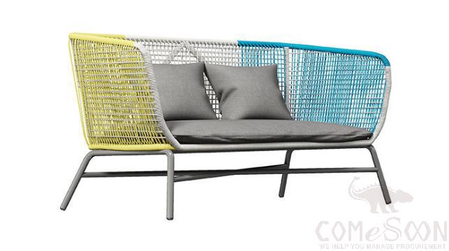Outdoor Two-Seat Sofa, Outdoor Anti-Rust Iron Pipe+ PE Rattan+ High Density Sponge+ Waterproof Fabric