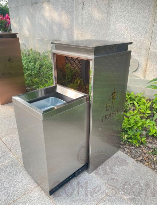 Smoked Steel Single Barrel Trash Can, 201, Shagang Silver, 290*290*720mm, Dustbins