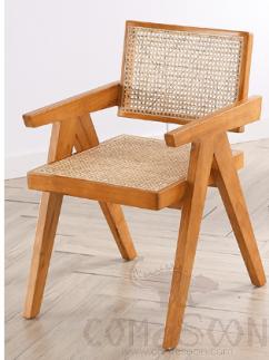 Chair, Ash Wood+ Natural Bamboo and Rust Cushion, 510 * 530 * 787 mm