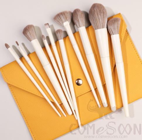 Nylon Cosmetic Brush Set+ Orange Organiser, White, 14cm