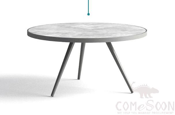 Outdoor Marble Coffee Table-Φ80cm, Rock Board+ Metal Frame, Φ80*45cm