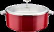 Chinese Straight 3-Ply Steel Red Warming Pot with Glass Lid+ Ceramic Liner, 201/430 Ss+ Aluminum+ 304 Ss, Φ320×h120mm