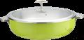 European Style Slanting 3-Ply Steel Green Warming Pot (Glass Lid)+ Stainless Steel Liner, 201/430 Ss+ Aluminum+ 304 Ss, Φ320×h90mm