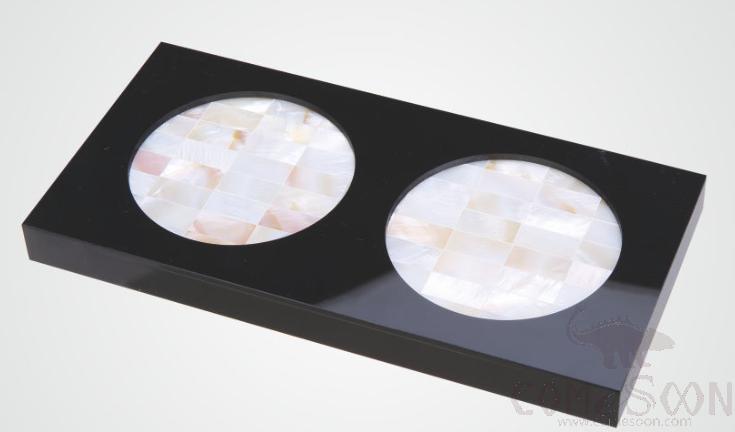 Cup Mat, Black Acrylic+ White Shell, 200*100*20mm