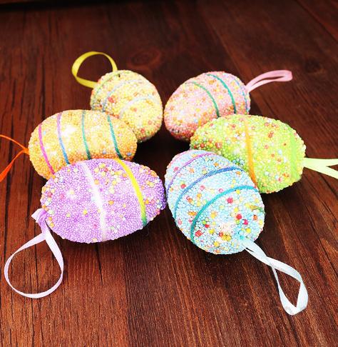 Pack of 6 Striped Eggs, Foam, Colorful, 4*6cm