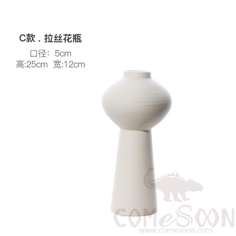 White Glazed Threaded Flower Vase - C