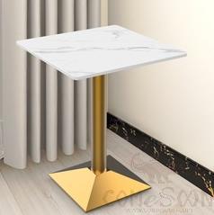Square Table, Snow Mountain Stone+ Lacquered Gold Beveled Base, 60*60*75cm