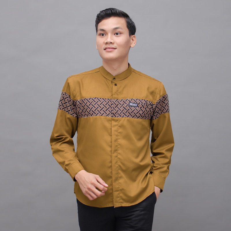 Baju Koko Pria Lengan Panjang Motif Kobata Kombinasi Batik Warna Coksu